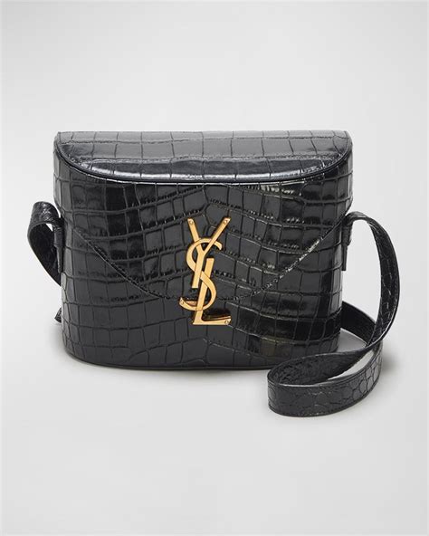 Saint Laurent June Binocular Croc Embossed Shoulder Bag